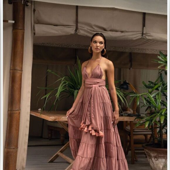 NWT 600.00 Erika Pena Womens Selma Convertible Wrap Cotton Boho Maxi Dress M/L - Picture 3 of 8